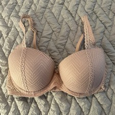 Fruit of the Loom Lace T-Shirt Bra 36C Beige Adjustable Strap Back Closure