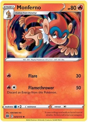 Monferno - 025/172 - Uncommon - Near Mint