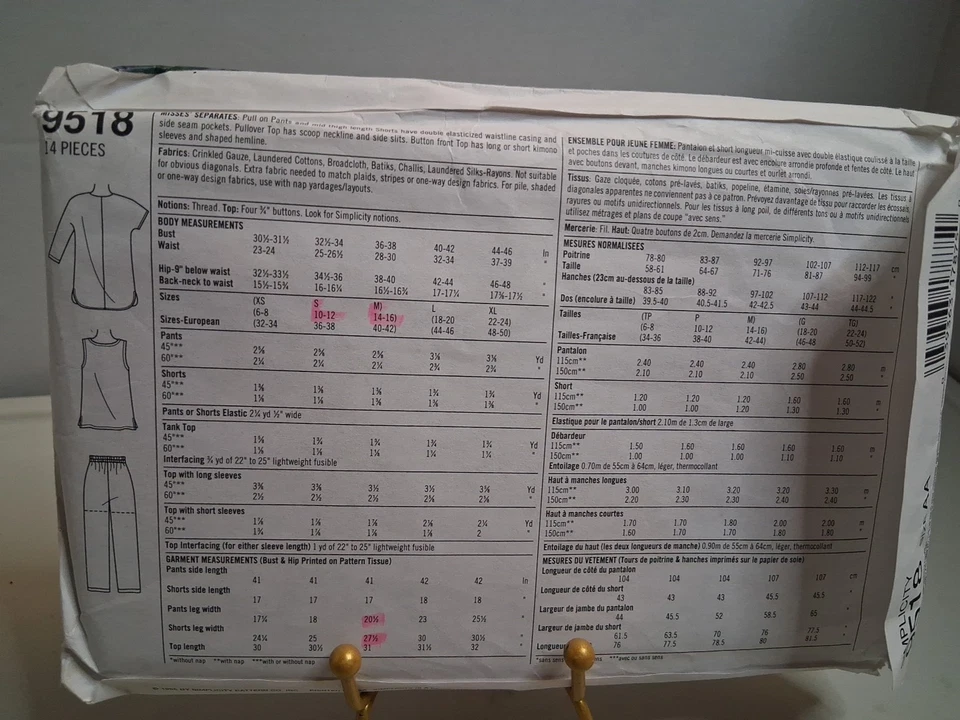 Simplicity 9518 Misses 2 Hour Easy Pants Shorts Top Tank Pattern Size XS-M Uncut - Image 2 of 3