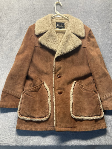 VTG Alexander's Men's Brown Suede Shearling Coat Size 40