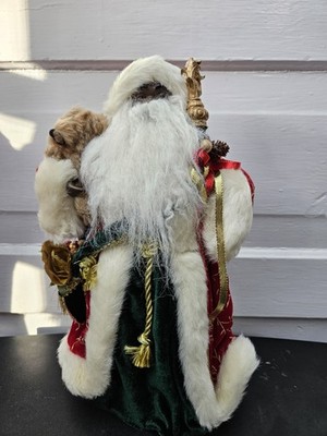African American Santa Claus Christmas Tree Topper w/Teddy Bear & Staff 14''