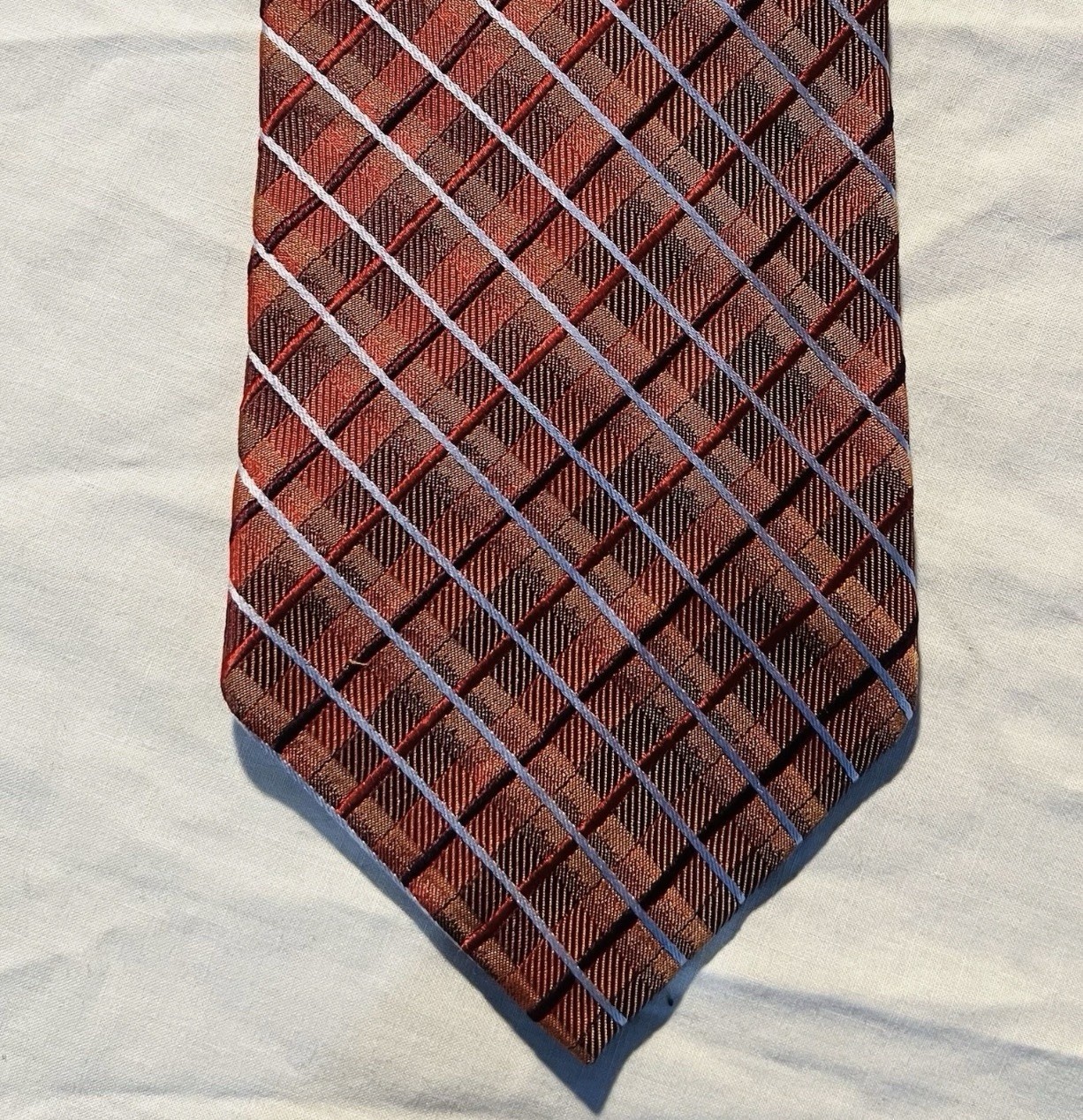 Express Silk Plaid Tie Brown Red Gray Classic Woven Men's Necktie One Size