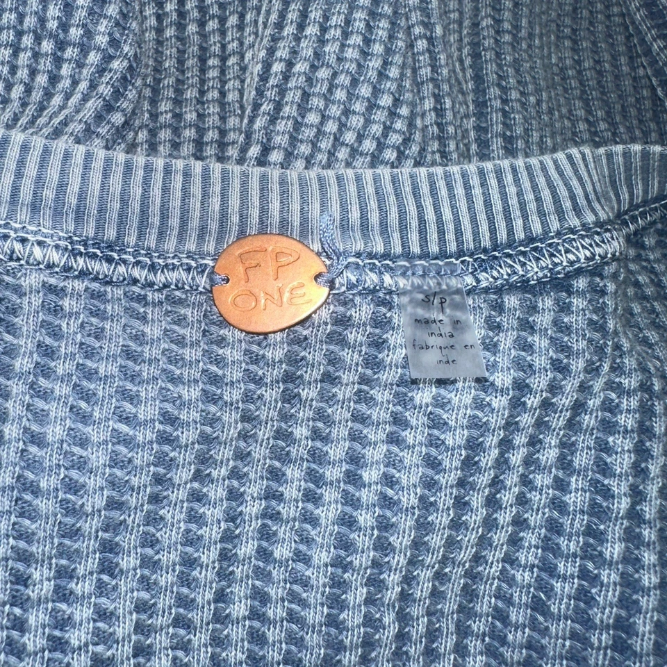 Mini Vestido Jolene Free People One Azul Tejido Waffle Térmico Manga Larga Talla S Foto 4 de 4