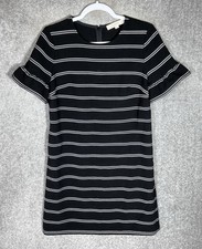 Ann Taylor LOFT Dress Womens Size 8 Black White Striped Stretch Ruffle Cuffs