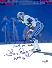 TONY DORSETT HAND SIGNED 8x10 COLOR PHOTO     DALLAS COWBOYS    TO RICHARD   JSA