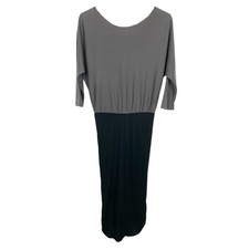Alice + Olivia Batwing Dress Dolman Sleeve Ruched Midi Skirt Gray Black Medium