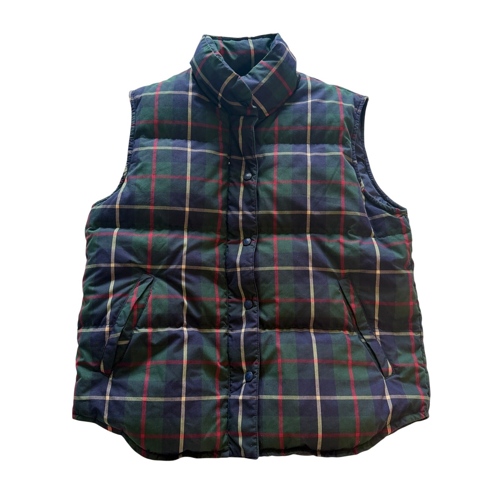 Vintage Eddie Bauer Vest Women Medium Blue Green Plaid Puffer Goose Down 90s