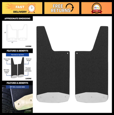 Universal 12''x23'' Textured Rubber Mud Flaps with Stainless Steel Plates - 2 Pack