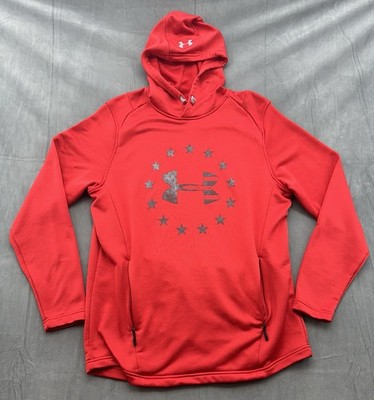 Under Armour Hooded Sweatshirt Fitted Pullover Mens Large Red Freedom Tech