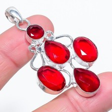 Red Garnet  Gemstone Handmade 925 Sterling Silver Jewelry Pendant Size 2''