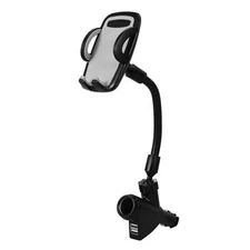 Portable Electronic Device Mount for 3-6.5 inch Phones, Dual USB Car Charger 