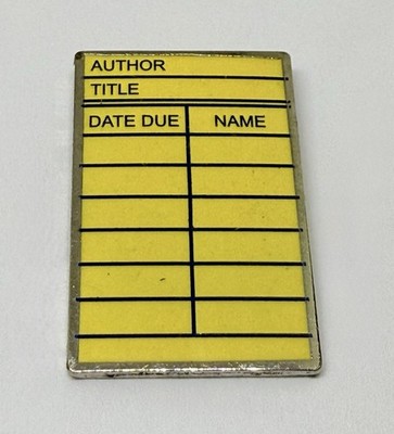 Retro Library Book Check Out Card Due Date Bookplate Librarian Lapel Pin (5B)