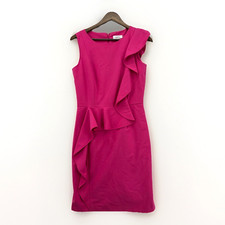Calvin Klein Pink Ruffle Sheath Dress Women Size 4 Sleeveless Cocktail Party