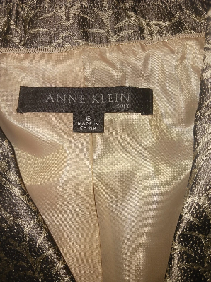 Conjunto de traje Anne Klein para mujer talla 6 gris beige falda lápiz abstracta 100 % seda Foto 4 de 4