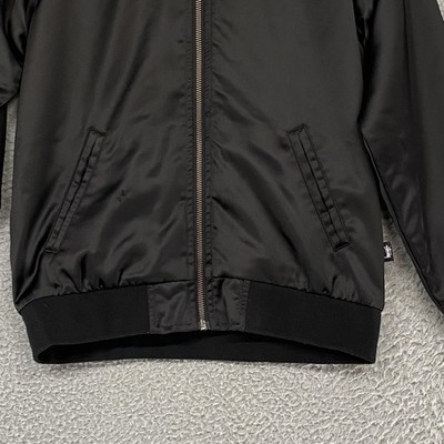 Stussy Bomber Jacket Mens XS Black Satin California Embroidered