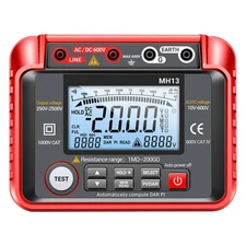 MH13 250V-2500V Digital Insulation Resistance Tester 1MΩ-200GΩ Megger Megohm ...