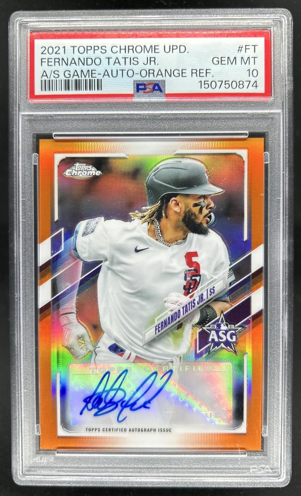 2021 Topps Chrome Fernando Tatis Jr. All-Star Game Auto Orange #/25 PSA 10