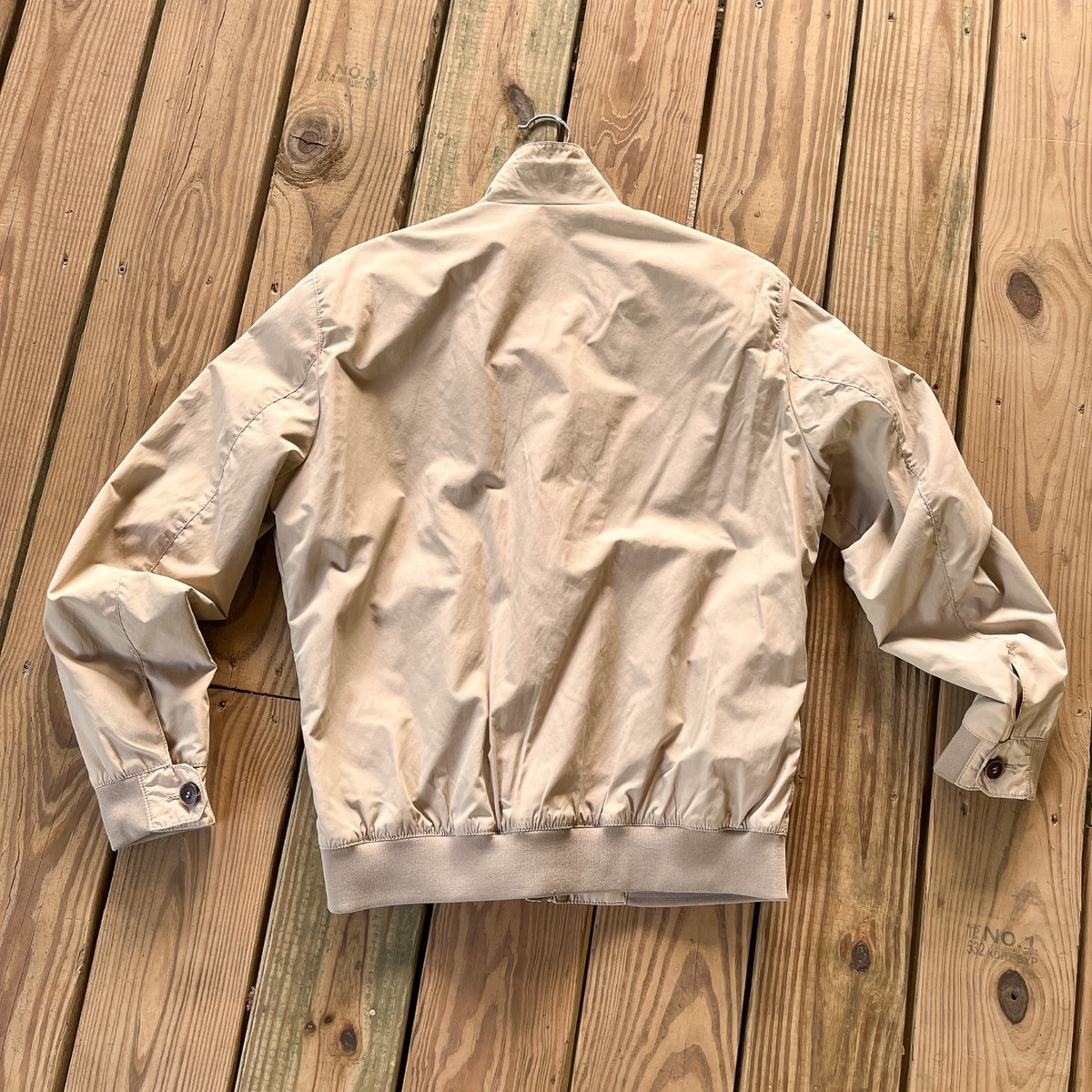 Pierre Cardin Vintage Jacket Beige Nylon Blend Leather Trim Zip