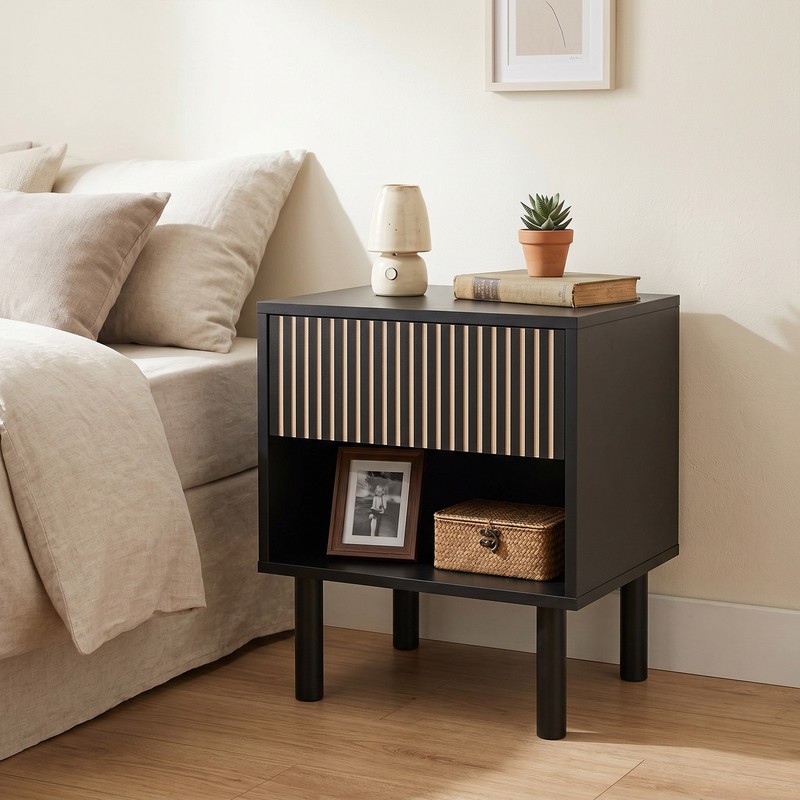 Nightstand, Bedside Table with Drawer and Shelf End Table Living Room, Bedroom