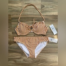 NWT Roxy Orange/White Regular Coverage Bikini Set Small