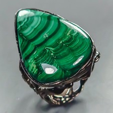 Handmade 35 ct Natural Malachite Ring 925 Sterling Silver Size 7 /R445603