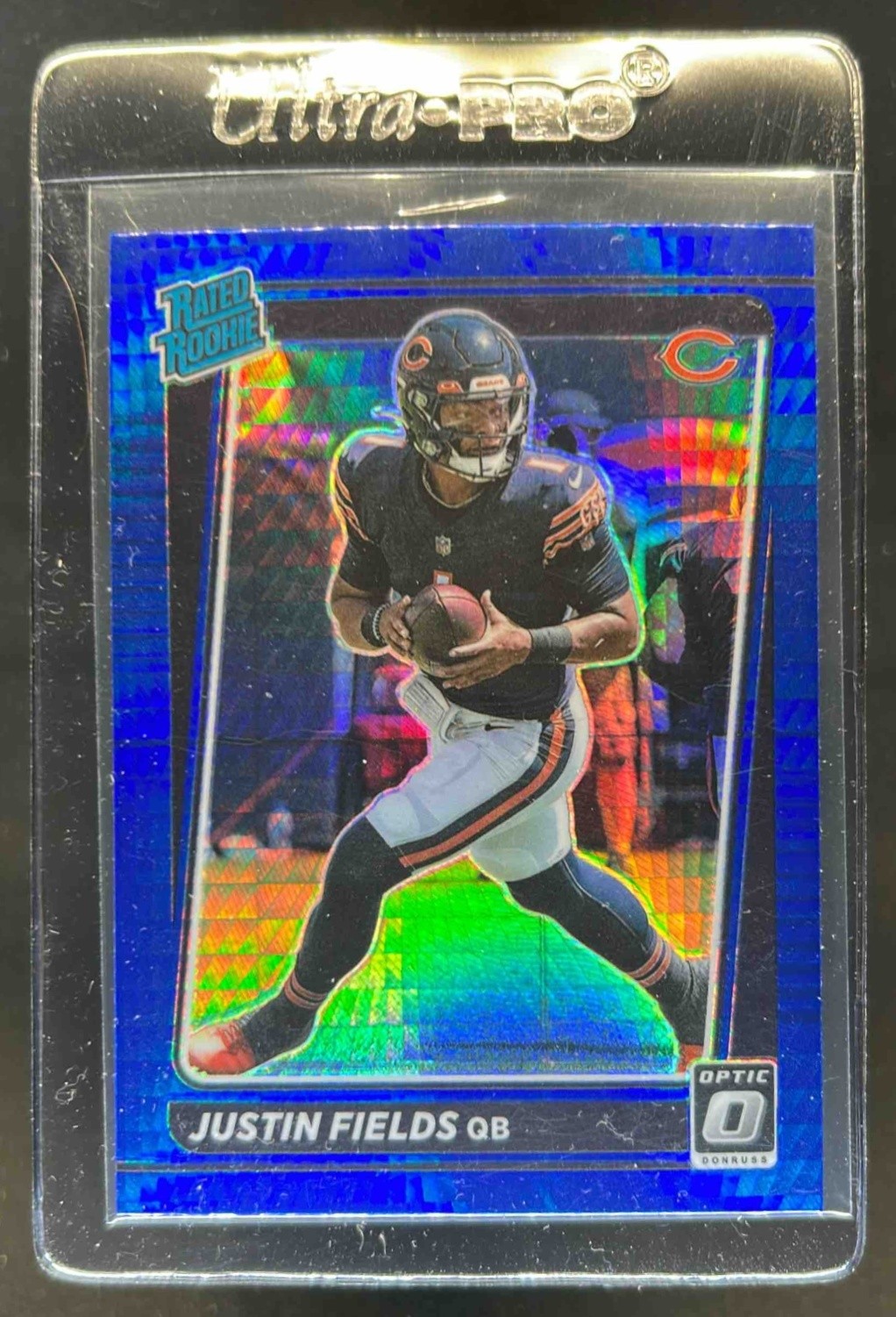 2021 Donruss Optic Justin Fields Blue Hyper Rated Rookie #204 Bears