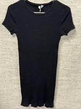 Women’s Divided Black Ribbed Short Sleeve Fitted Short Bodycon Dress Size L