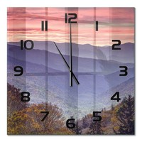 Minimalistische Glas-Wanduhr Berge Bei Sonnenuntergang Schwarze Zeiger 60X60 Cm