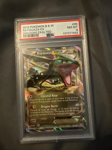 Rayquaza EX Ultra Rare Holo BW Dragons Exalted 85/124 Pokemon Card PSA 8