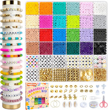 5500Pcs Clay Beads Bracelet Making Kit 24 Colors Flat Preppy Beads for Friendshi