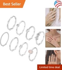 Dainty 14K Gold Stacking Rings with CZ Accents - 8-12PC Gift Set Size 4-11