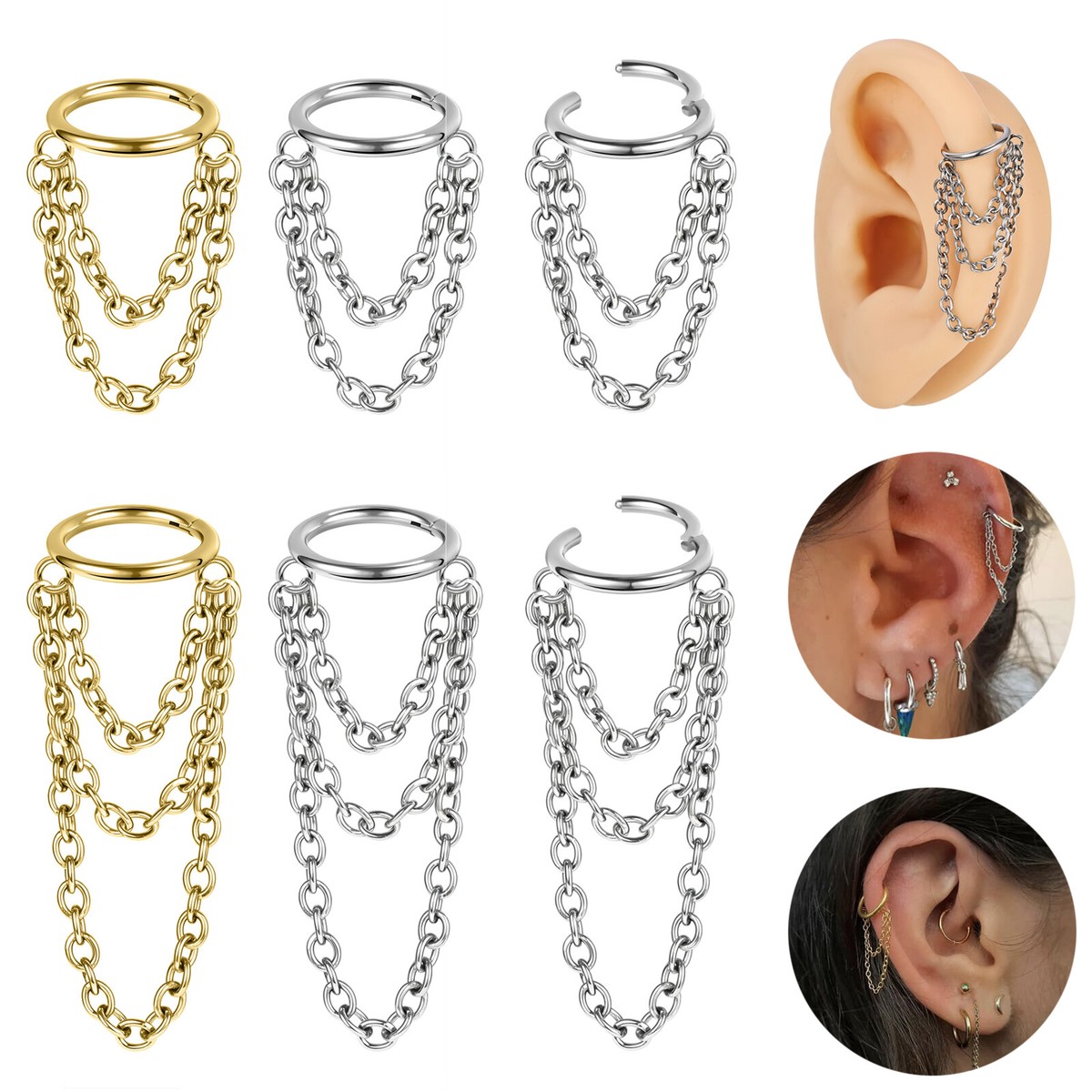 Bat and Fangs Flat Back Ear Cartilage Helix Dangling Ring Bat and Fangs Flat Back Ear Cartilage Helix Dangling Ring