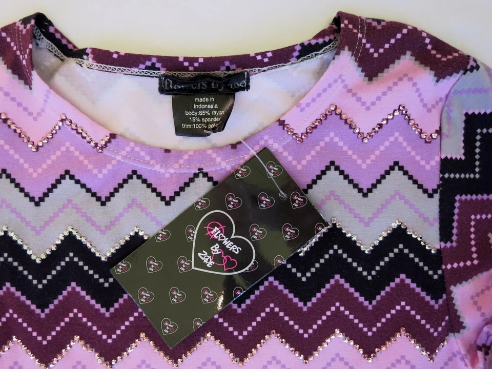 全新带标签 Girl's M 8 Flowers BY ZOE 粉红色黑色 Zigzag Ruffle Party 假日礼服 $113 — 第 3/4 张图片