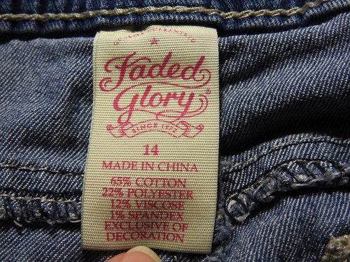 Faded Glory Jeans Girls Size 14 Capri/Cropped w/Cuffs 5 Pckts Verify Msmts Exc - Picture 4 of 7