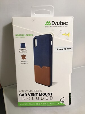 Evutec iPhone Xs Max Blue/Saddle Leather Fabric Drop Protection Case +Free Mount