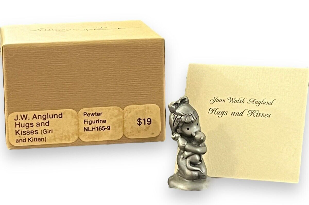 Hallmark Pewter Figurine Joan Walsh Anglund HUGS & KISSES Girl w/Kitten IOB
