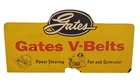 Vintage Gates V-Belts Wooden Sign Shelf Rack Topper Yellow 16" Long 1950s 1960s
