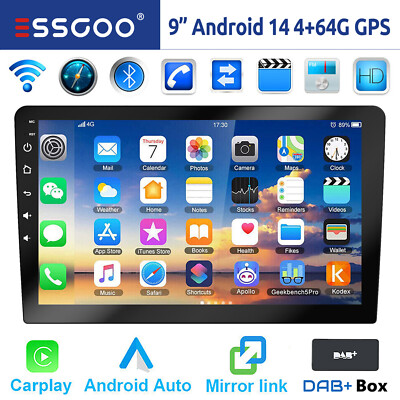2 DIN DAB+ Android 14 4+64G Carplay Autoradio GPS Navi RDS Bluetooth WIFI USB EQ