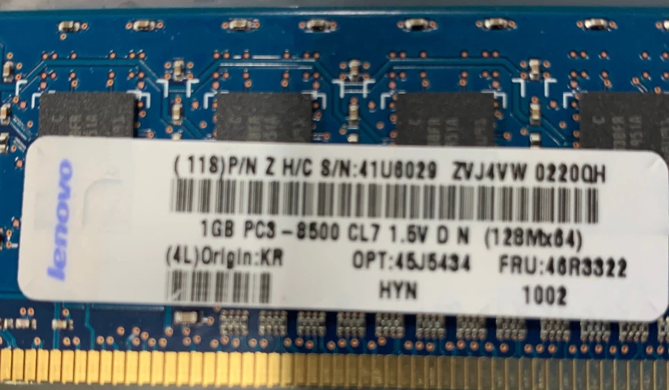 Hynix 1GB 1Rx8 PC3-8500-U-7-10-A0 / Lenovo FRU: 46R3322 - Image 3 of 4