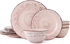 Trellis Pink 12 Piece Dinnerware Plate Bowl Set, Service for 4