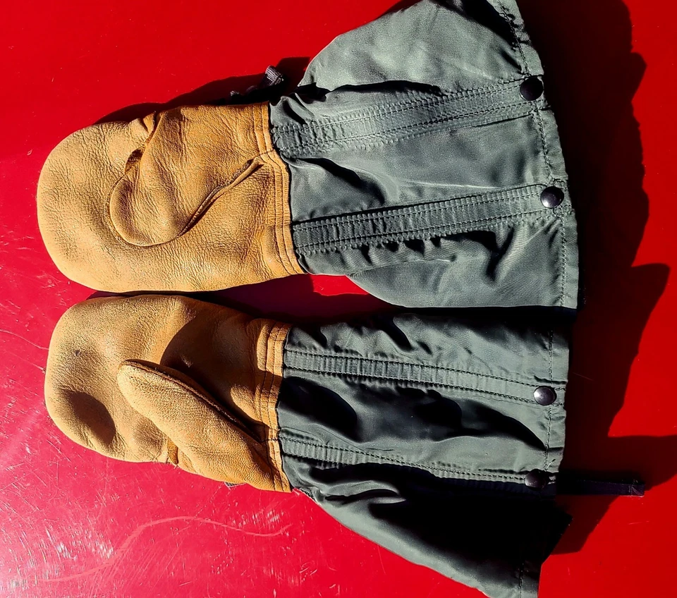 Illinois Glove Co Flyers Insertar Mitón Talla Mediana 100% Lana Cuero Militar Ejército Foto 2 de 3