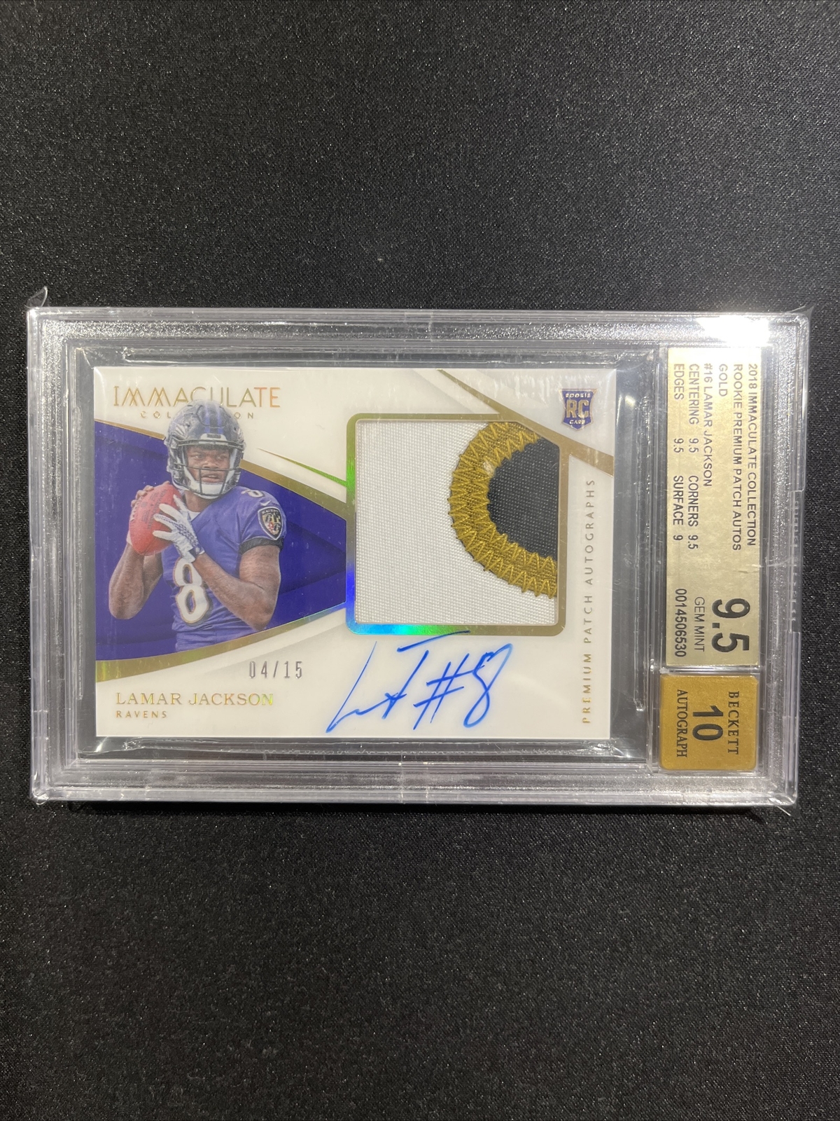 Lamar Jackson Panini Immaculate Collection Premium Patch Rookie Autograph #PRLJ Gold