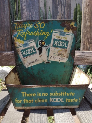 Vintage KOOL CIGARETTES Display  Penguin Logo Tin Advertising Sign