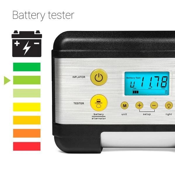 Compresor de aire inflador de neumáticos KC-K para automóviles con luz de emergencia y probador de batería Foto 4 de 4