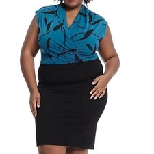 Leota sleeveless black and teal illusion dress Plus Size 2L (2X) EUC