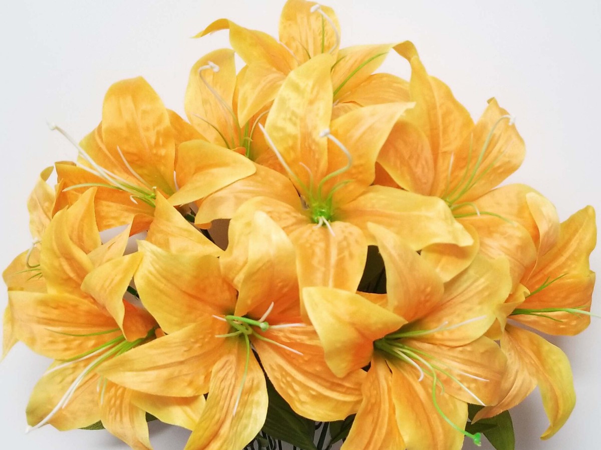 YELLOW Tiger Lily Bush Satin Artificial Flowers 19