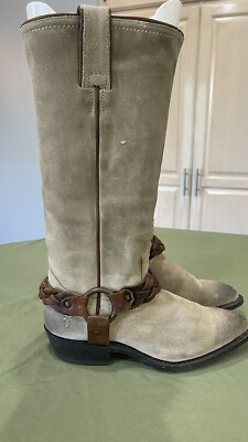 Womens Frye Billy Braided 76005 Western Harness Tall Boots 6B Beige Suede Shoes