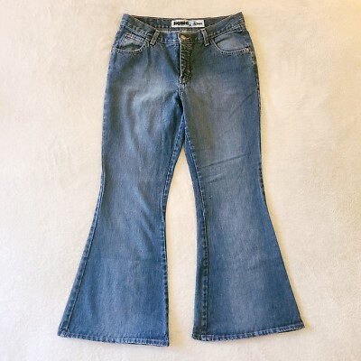 VTG Liquid X 90s Y2K Hippie Boho Dk Blue HUGE Flare Leg Bell Bottom Jeans Sz 11