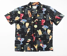 Paradise Found Hawaiian Shirt Adult Medium Black Button Up Mens Camp Cocktails