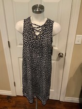 Michael Kors Black & White Animal Print Sleeveless Dress W/ Neck Tie, Size S